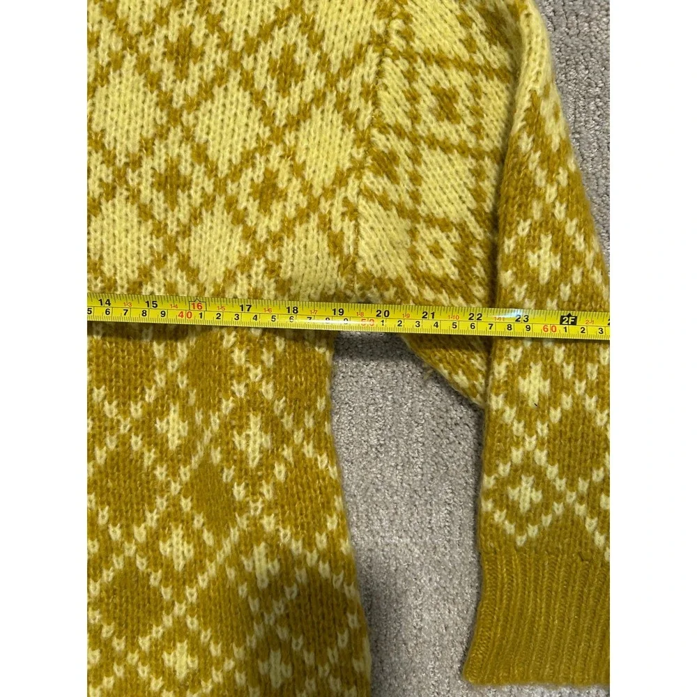 Maeve Anthropologie Yellow Argyle Wool Blend Knit Sweater Crew Neck Medium - Picture 3 of 6